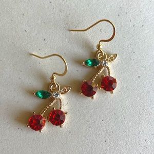 Gold Cherry Rhinestone Gem Earrings